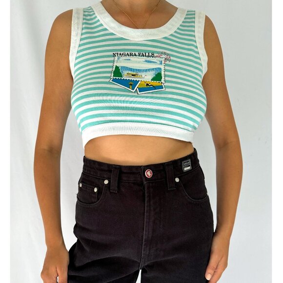 Vintage Tops - 90s vintage striped niagara falls canada graphic retro crop top cropped tank top